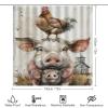 FOCCAFB 4Pcs Watercolor Pig Chicken Bathroom Sets with Shower Curtain Rugs Mats Rustic Farm Nature Animal Barn Bathroom Decorations Sets with Non Slip Rugs Toilet Lid Cover Bath Mat, Style-6 view 2