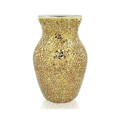 BRAGUE Gold Crackle Glass Vase, Modern Geometric Bell-Shaped Centerpiece for Dining Table, Living Room, Kitchen, 20x11x10cm