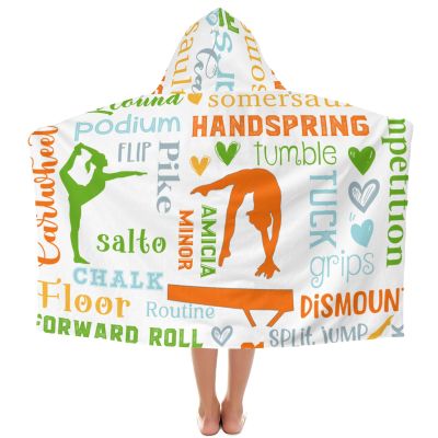 Eiis Unidesign Custom Name Living The Gymnast Life Orange Green Kids Hooded Bath Beach Towel Girls Boys Swim Pool Cover Up Super Absorbent Bath/Pool/Beach Towel