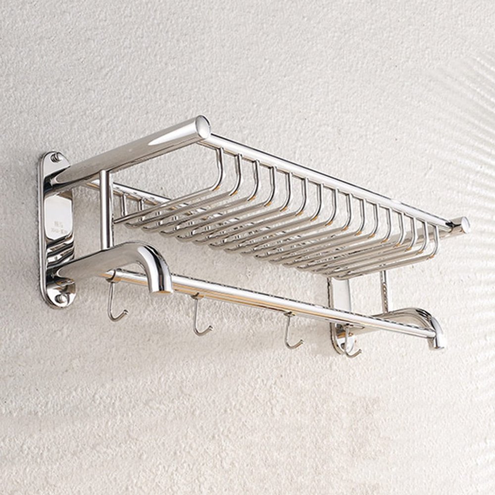 CTPCRTYK Shower shelf, Corner Shower Caddy,Shower Caddy Self with Towel Rail, Stainless Steel Bathroom Shelf, No Drilling Adhesive with Hooks Shower Storage Rack Shelf