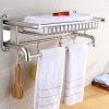CTPCRTYK Shower shelf, Corner Shower Caddy,Shower Caddy Self with Towel Rail, Stainless Steel Bathroom Shelf, No Drilling Adhesive with Hooks Shower Storage Rack Shelf view 3