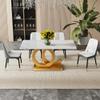 Ebullient 63'' Glass Dining Table Set for 4,Tempered Glass Dining Table Top and Golden MDF Base,Modern Rectangular Kitchen Table with 4 Grey PU Leather Upholstered Dining Chairs, Dinner Table Set view 2