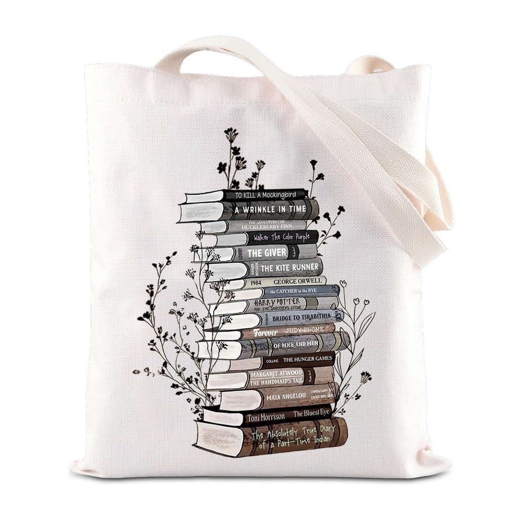 FOTAP Bookworm Merch Handbag Book Tote Bag Literary Gift Books Week-Librarian Gift (Forever T)