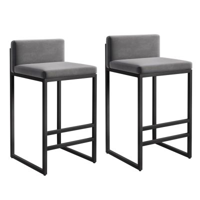 Bar Stools Set of 2 Velvet Upholstered Bar Chairs with Padded Backrest, Breakfast Kitchen Counter Chairs Metal Legs Barstools High Stools with Footrests, for Living Room, Dining Room ( Color : Gris ,
