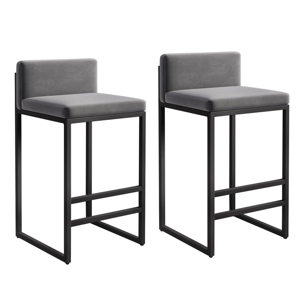 Bar Stools Set of 2 Velvet Upholstered Bar Chairs with Padded Backrest, Breakfast Kitchen Counter Chairs Metal Legs Barstools High Stools with Footrests, for Living Room, Dining Room ( Color : Gris ,