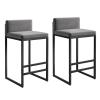 Bar Stools Set of 2 Velvet Upholstered Bar Chairs with Padded Backrest, Breakfast Kitchen Counter Chairs Metal Legs Barstools High Stools with Footrests, for Living Room, Dining Room ( Color : Gris , view 1