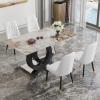 Modern Dining Table Set for 4,5 Piece Dining Table Chairs Set for 4,PDLB Marble Table Top and MDF Base,Rectangular Glass Dining Room Table with 4 White PU Leather Upholstered Dining Chairs for Kitchen view 1