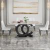 Modern Dining Table Set for 4,5 Piece Dining Table Chairs Set for 4,PDLB Marble Table Top and MDF Base,Rectangular Glass Dining Room Table with 4 White PU Leather Upholstered Dining Chairs for Kitchen view 2