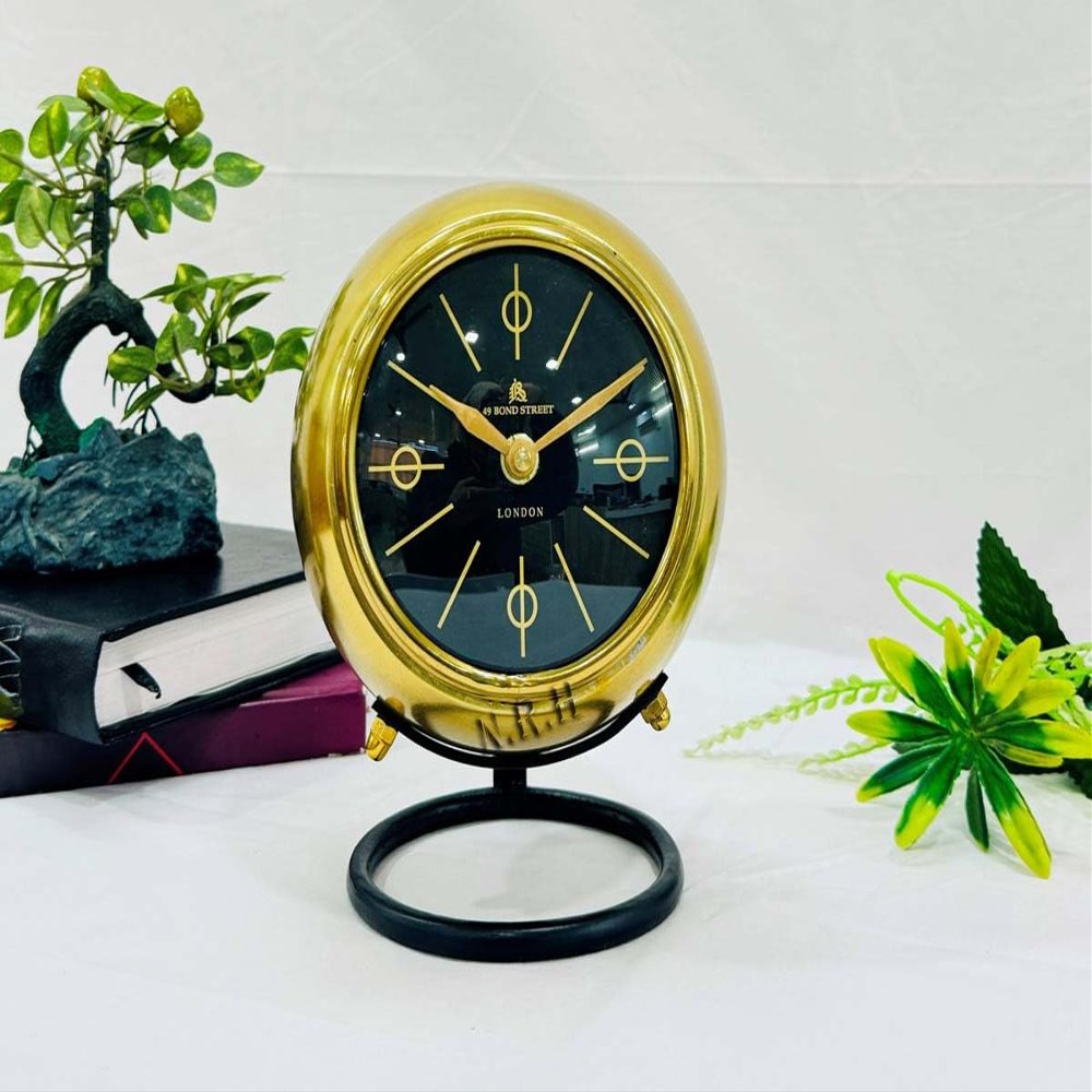 Nautical Replica Hub Retro Battery Operated Table Top Clock, Modern Round Desk Clocks Almost Silent, Easy to Read for Living Room/Home/Kitchen/Bedroom/Office/School Decor (Gold, 7 Inch)