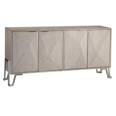 Bassett Mirror Company Cooper Wood Server in Light Gray and Brushed Nickel