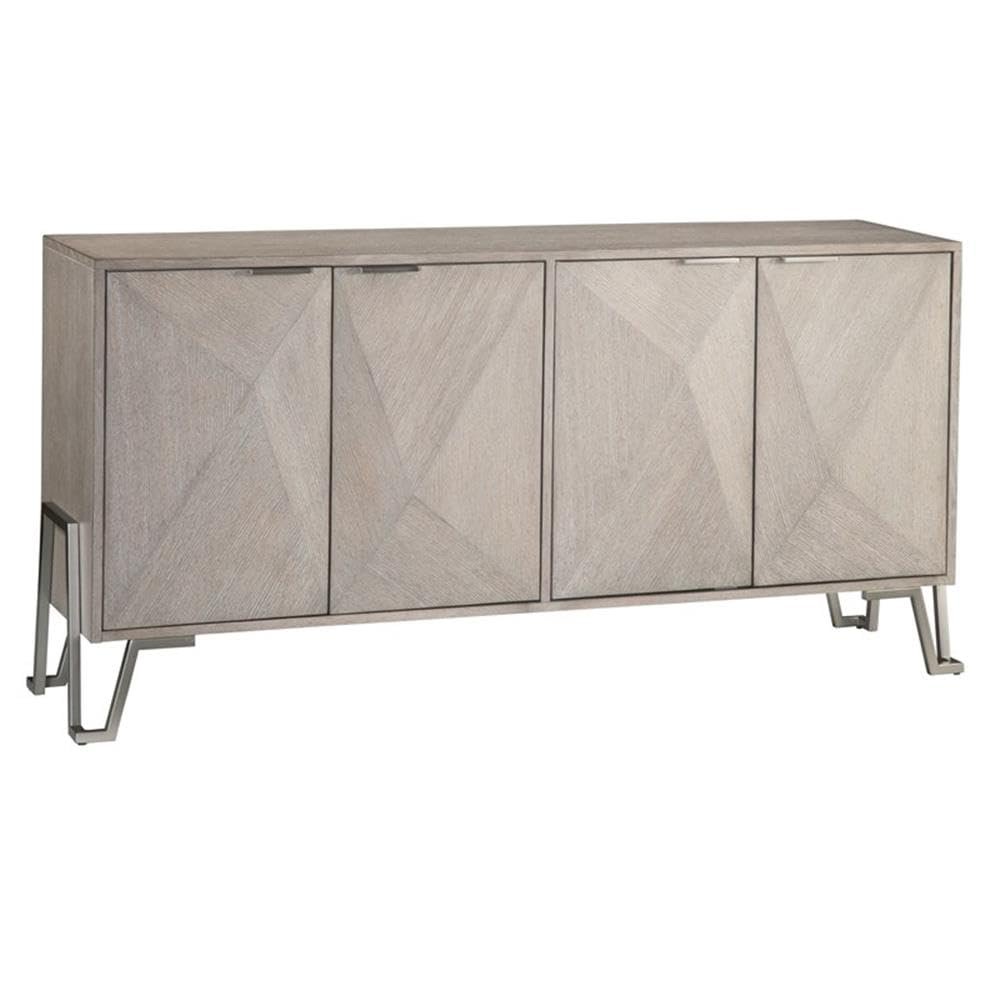 Bassett Mirror Company Cooper Wood Server in Light Gray and Brushed Nickel