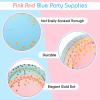 Tegeme 256 Pcs Pink and Blue Gender Reveal Party Supplies Disposable Paper Plate Napkin Cup Gold Dot Plastic Tablecloth Fork Knives Spoon Serve 36 Guest for Easter Baby Shower Birthday Decoration view 3