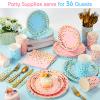 Tegeme 256 Pcs Pink and Blue Gender Reveal Party Supplies Disposable Paper Plate Napkin Cup Gold Dot Plastic Tablecloth Fork Knives Spoon Serve 36 Guest for Easter Baby Shower Birthday Decoration view 4