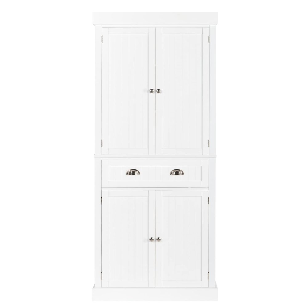 71.65" White Kitchen Pantry Cabinet, Tall Kitchen Cabinet Pantry Cabinet with Doors and Drawer, Freestanding Pantry Kitchen with Adjustable Shelves for Dining Living Room, Pantry Cupboard with Doors