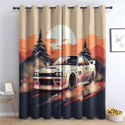 HomeLoft Basics Cool Cports Car Curtains, Sunset Blackout Curtains for Bedroom, Thermal Insulated Room Darkening Grommet Drapes for Living Room, Window Treatments, 108 Inch Curtains 2 Panel Set - KQY368
