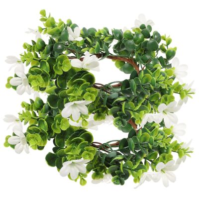 Ciieeo 2pcs Faux Flower Candle Rings Greenery Wreaths for Table Decor Reusable Candle Garland for Dinner Parties Christmas Holiday Decorations