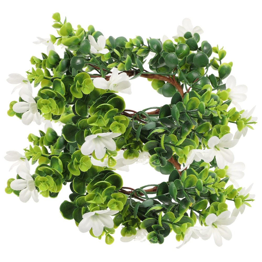 Ciieeo 2pcs Faux Flower Candle Rings Greenery Wreaths for Table Decor Reusable Candle Garland for Dinner Parties Christmas Holiday Decorations