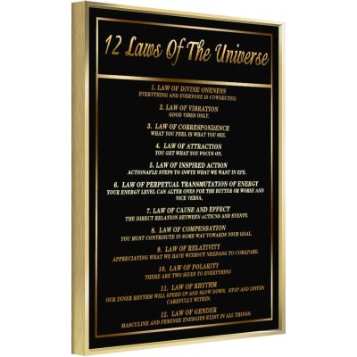 12 Laws Of The Universe Wall Art Manifestation Spiritual Canvas, Attraction Print Office Decor, Energy Quote, Magic Energy Message, Gratitude Sign, Home Spirit Self-Empowerment Saying Metal Gold 12x16