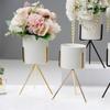 Small Cylindrical Ceramic Vase with Gold Tripod Stand for Home Decoration Pen Holder for Offices, Floral Arrangement Stand for Wedding Events (Gold,L) view 4