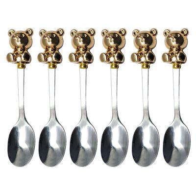 atcdfuw Set Of 6 Stainless Steel Fruit Forks Cute Bear Shaped Coffee Spoon Stirring Spoon Small Fruit Fork Dessert Spoons/Forks Stainless Steel Dessert Spoons Set Of 6
