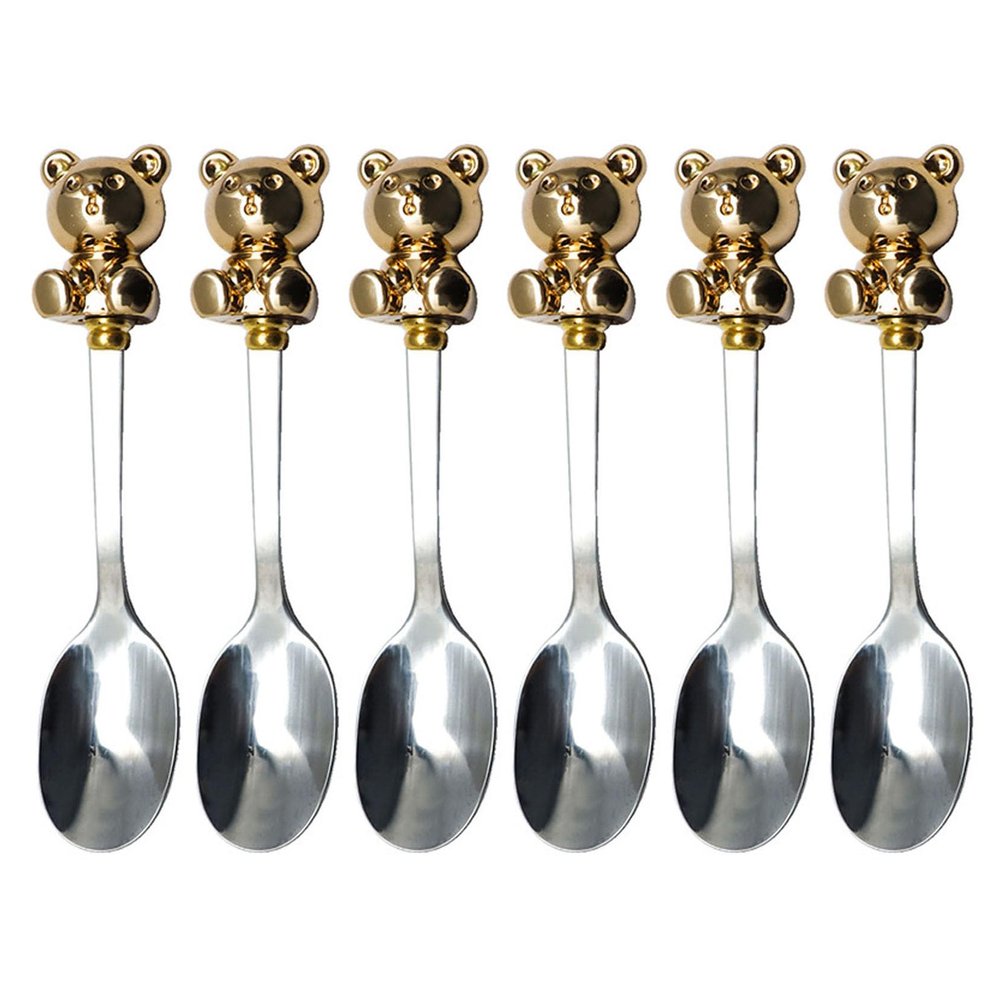 atcdfuw Set Of 6 Stainless Steel Fruit Forks Cute Bear Shaped Coffee Spoon Stirring Spoon Small Fruit Fork Dessert Spoons/Forks Stainless Steel Dessert Spoons Set Of 6
