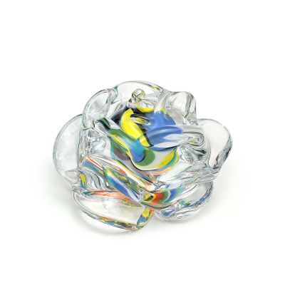 Ca D Oro Murano Style Flower Paperweight Multicolor Rose Figurine Hand Blown Art Glass Crystal for Office, Room Decoration and Centerpiece -Rose