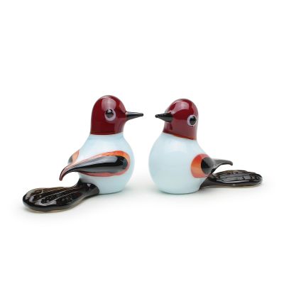 Ca D Oro Murano Style Pair of White Glass Bird Figurines Collectible Hand Blown Animal Sculpture for Room Decoration, Tabletop and Centerpiece