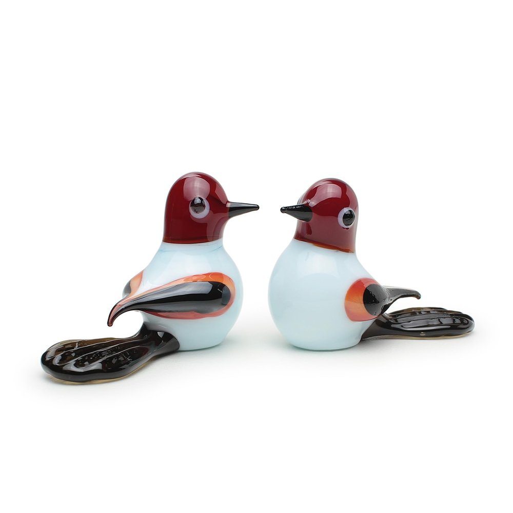 Ca D Oro Murano Style Pair of White Glass Bird Figurines Collectible Hand Blown Animal Sculpture for Room Decoration, Tabletop and Centerpiece