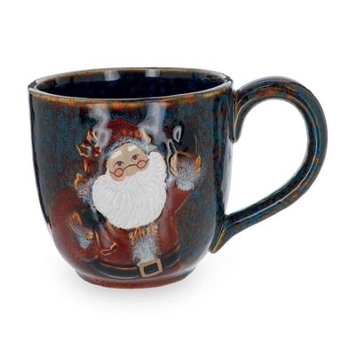 burton+BURTON Large Santa With Bag on Marbleized Soup Mug, 30 Oz, Kitchen Accessories, Blue and Brown, 9748576