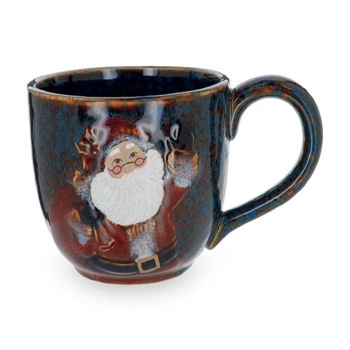 burton+BURTON Large Santa With Bag on Marbleized Soup Mug, 30 Oz, Kitchen Accessories, Blue and Brown, 9748576