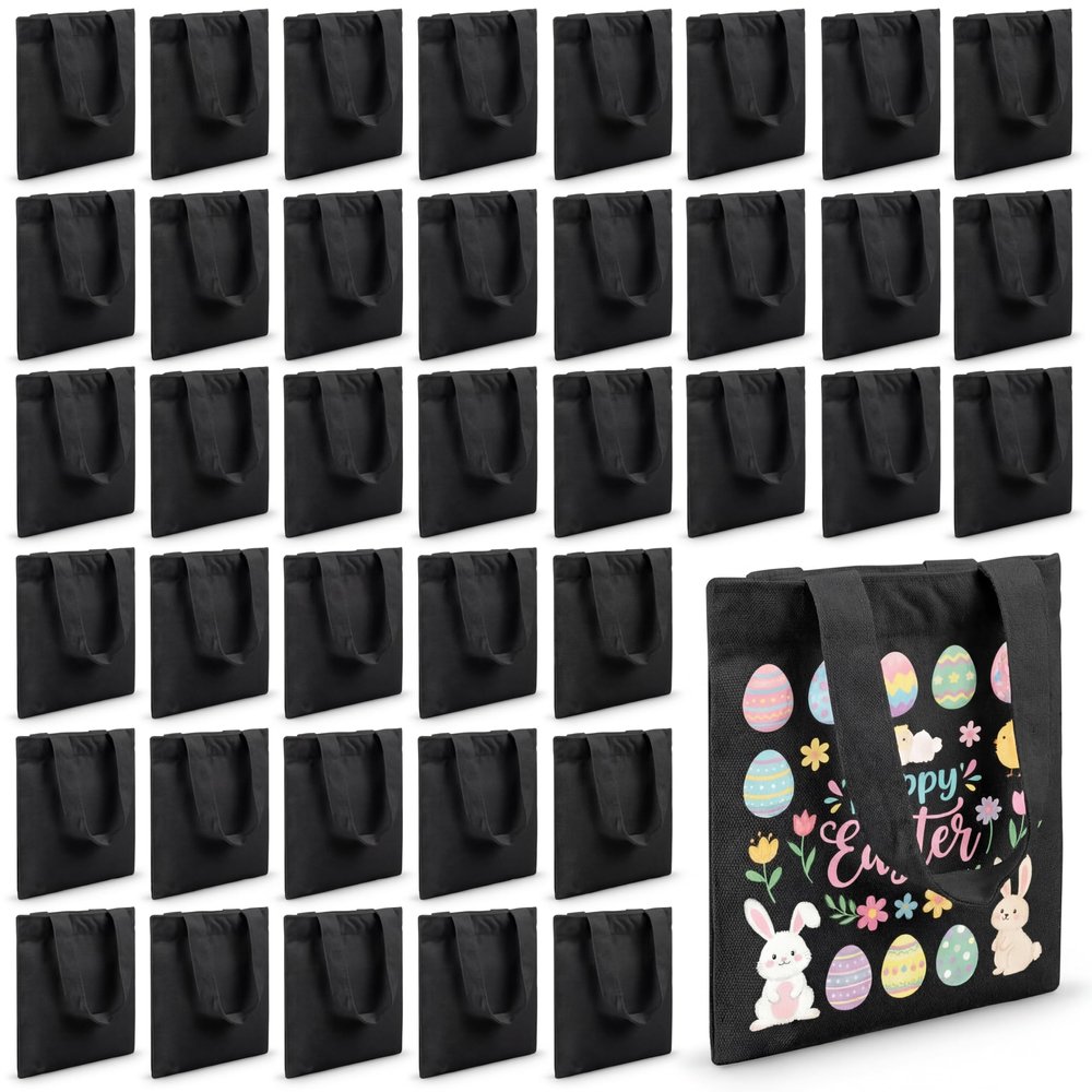 Amylove 24 Pcs Mini Tote Bag Sublimation Blank Canvas Tote Bags Reusable for Grocery Shopping, DIY, Easter Party Favor Gift Bags (8.5 x 8 Inch,Black)