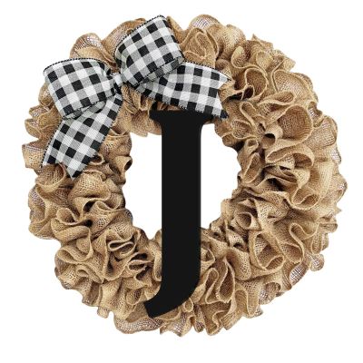 BILIKEYU Unique Last Name Year Round Front Door Wreath with Bow Welcome Sign Garland Creative 26 Letter Farmhouse Wreath for Front Door Spring All Seasons Outside Hanger Decor Gift Home (J, One Size)