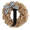 BILIKEYU Unique Last Name Year Round Front Door Wreath with Bow Welcome Sign Garland Creative 26 Letter Farmhouse Wreath for Front Door Spring All Seasons Outside Hanger Decor Gift Home (J, One Size) view 1