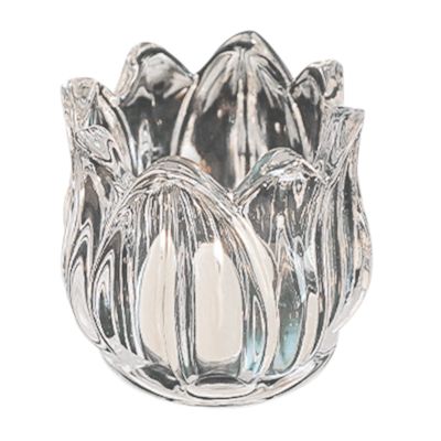 BILIKEYU Glass Small Candle Holder Vintage Transparent Teal Table Candle Ornament Flower Shape Home (Clear, One Size)