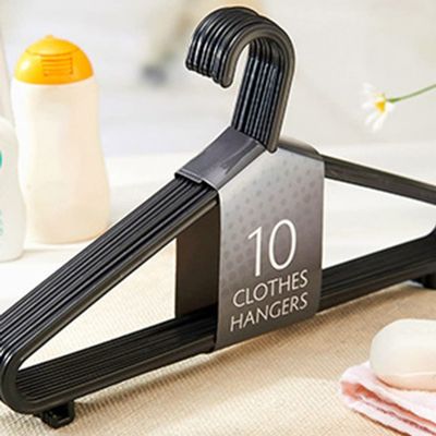 10pcs Adult Clothing Hanger Portable Household Clothe Dress Organizer Closet Space Saver Black (D 36 * 20 cm)