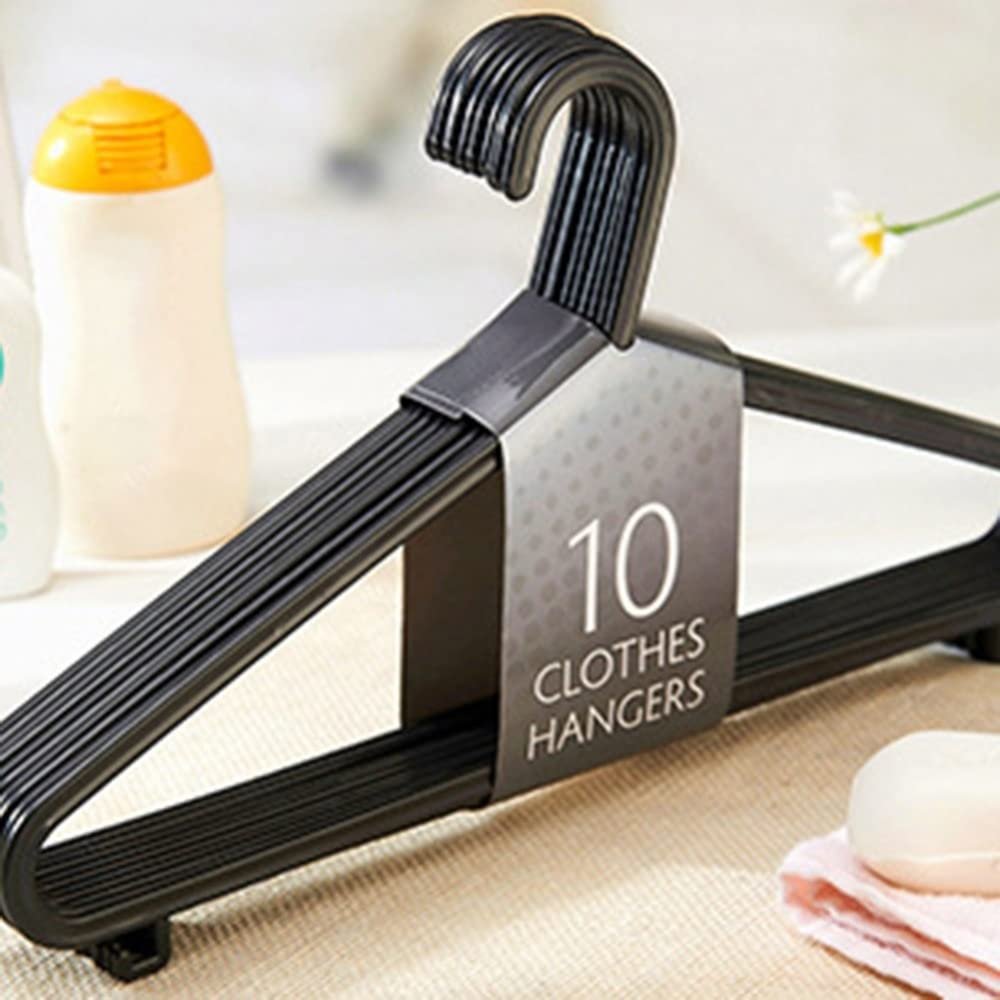 10pcs Adult Clothing Hanger Portable Household Clothe Dress Organizer Closet Space Saver Black (D 36 * 20 cm)