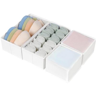 DIMJ Drawer Organizers - Set of 4 Fabric Closet Organizers and Storage, Drawer Dividers for Baby Clothes, Socks, Belt, Tie (White)