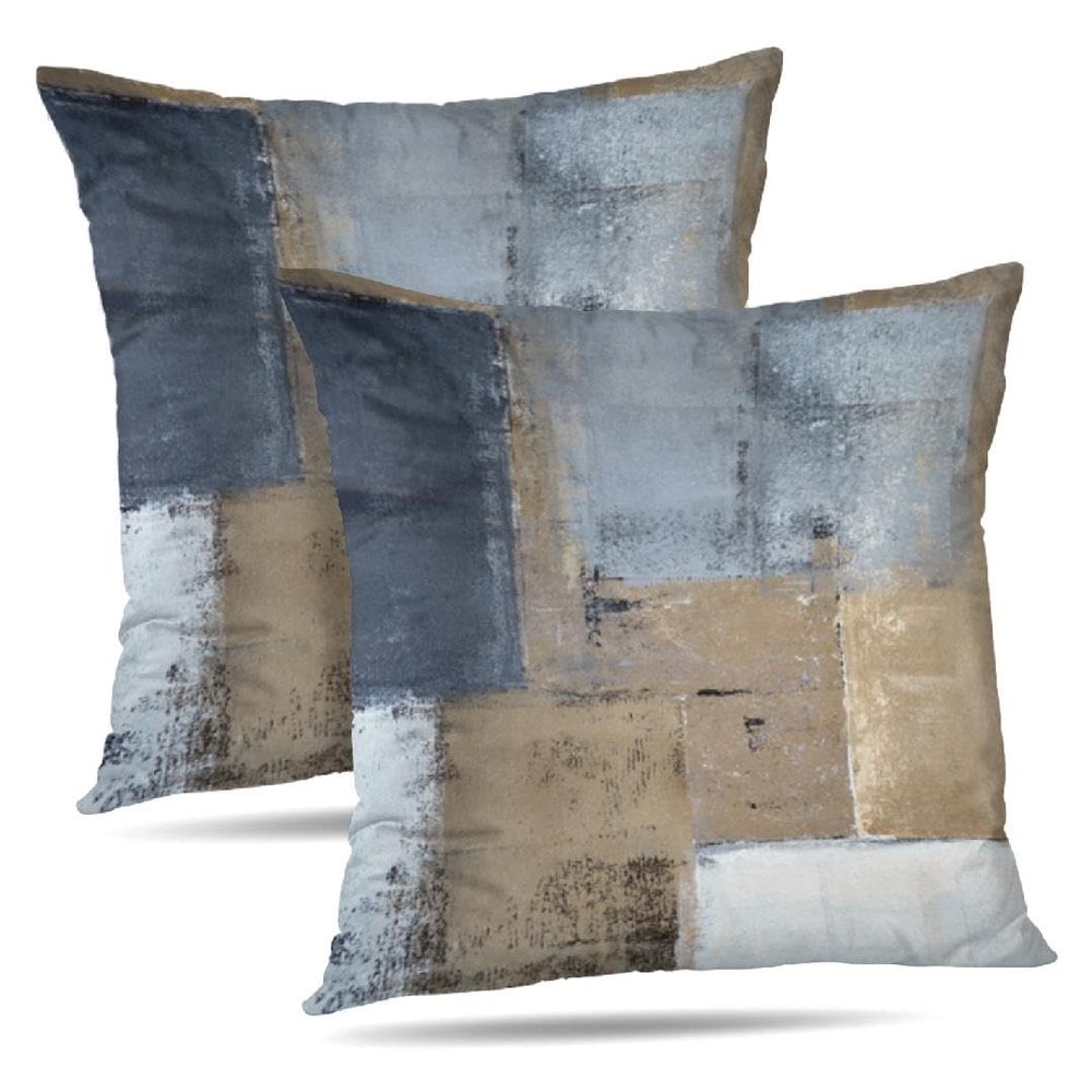 Alricc Grey and Brown Throw Pillows Covers Blue Abstract Art Painting Aesthetic Modern Square Decorative Pillow Covers Soft Throw Pillows for Couch Sofa Bedroom 18X18 Inches, Set of 2