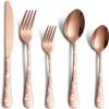 IGZVMBO 120 piece Gold Silverware Set for 24 with Steak Knives, Stainless Steel Flatware Cutlery Set, Knives and Forks and Spoons Sets,Unique Pattern Design, Dishwasher Safe view 1
