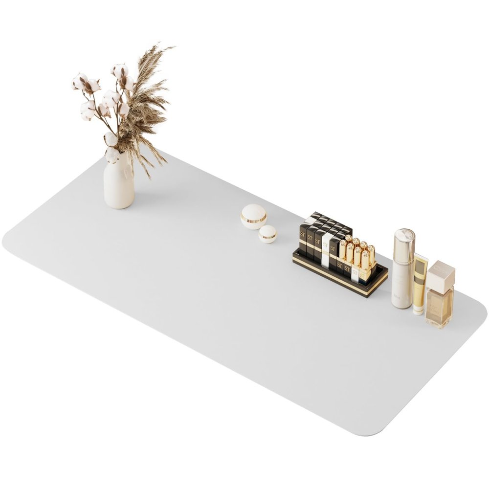 metui 39.37"" * 15.7"" Large makeup Mat for Vanity Top Protector,Cover Work Table Waterproof, Non-Slip Pad for makeup vanity. (white)