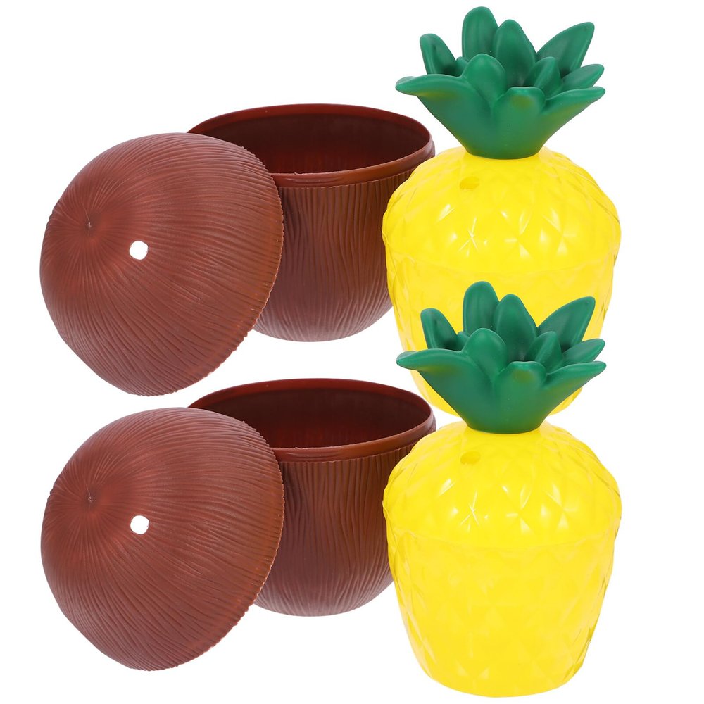 Alipis 4pcs Hawaii Themed Pineapple Coconut Cups Fun Party Drinkware for Luau Decorations -grade Material for Cold Hot Beverages Adorable Cocktail Cups