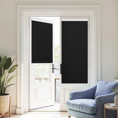 UrMoon Cordless Cellular Shade for Windows Blackout Thermal Insulated Cellular Blinds for Door Bottom Up Honeycomb Blinds for Bedroom, Blackout Black, 12" W x 64" H