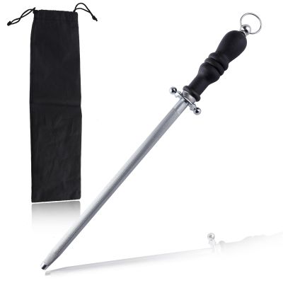 LEONTOOL Professional Knife Sharpener Rod, 15 Inch Honing Steel, Kitchen Knife Sharpening Steel, Carbon Steel Sharpening Rod with Ergonomic Handle, Honing Rod for Chef Knive, Kitchen Gift for Butcher