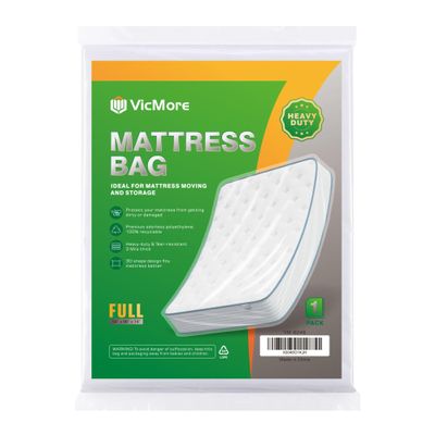 VICMORE Full Size Heavy-Duty 3mil Mattress Bag - Thick Moving Storage Cover - Tear-Resistant Protector