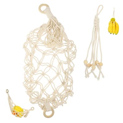LIOOBO 1set Creative Woven Fruit and Vegetable Hammock Storage Bag Set Handmade Cotton Rope Banana Holder Oval Fruit Basket for Kitchen Counter Organization and Space-saving