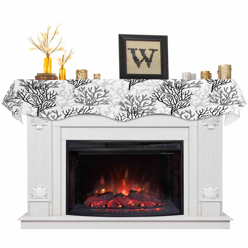 Generic Fireplace Mantel Scarf Top Runner Summer Gradient Black Gray Ocean Coral Sea Mantel Cover Runner Table Runner for Kitchen Window Holiday Home Living Room Decorations 70x17in, Oceanday93645