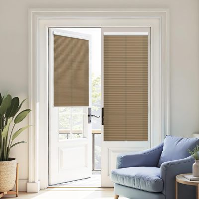 UrMoon Cordless Cellular Shade for Windows Blackout Thermal Insulated Cellular Blinds for Door Bottom Up Honeycomb Blinds for Bedroom, Light Filtering Brown, 10" W x 48" H