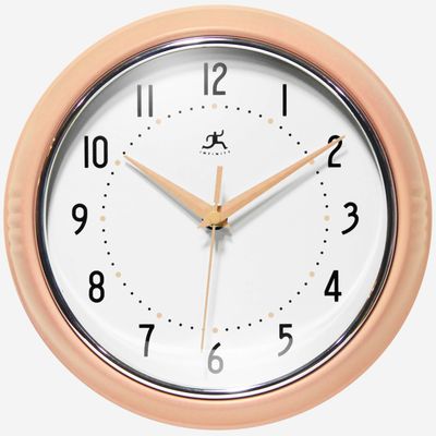 Infinity Instruments Retro 9.5 Inch Round Indoor Wall Clock, Peach Fuzz