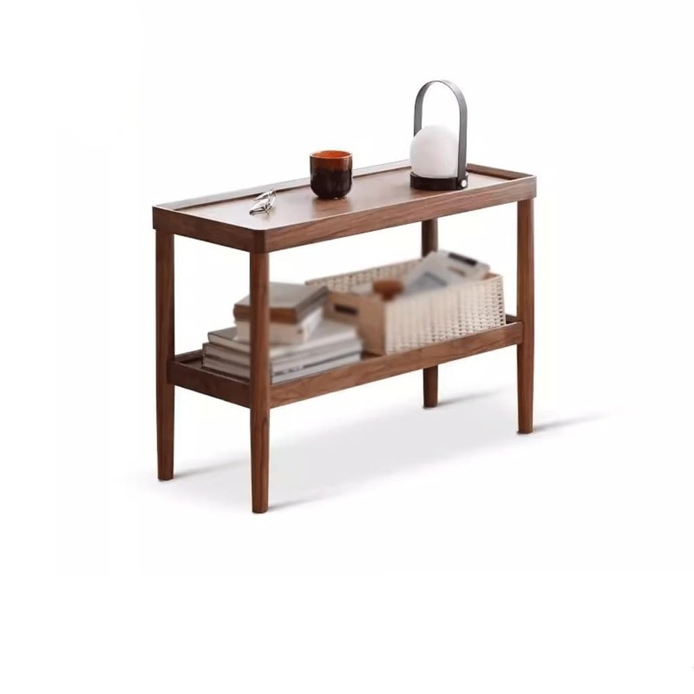 RENEESME Sofa Solid Wood Side Table, Sofa, Side Cabinet, Small Living Room, Narrow Side Table, Double Layer Storage Rack Sofas for Living Room