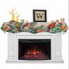 Fireplace Mantel Scarf Top Runner Summer Tropical Palm Tree with Parrot Khaki Texture Mantel Cover Runner Table Runner for Kitchen Window Holiday Home Living Room Decorations 60x17in view 1